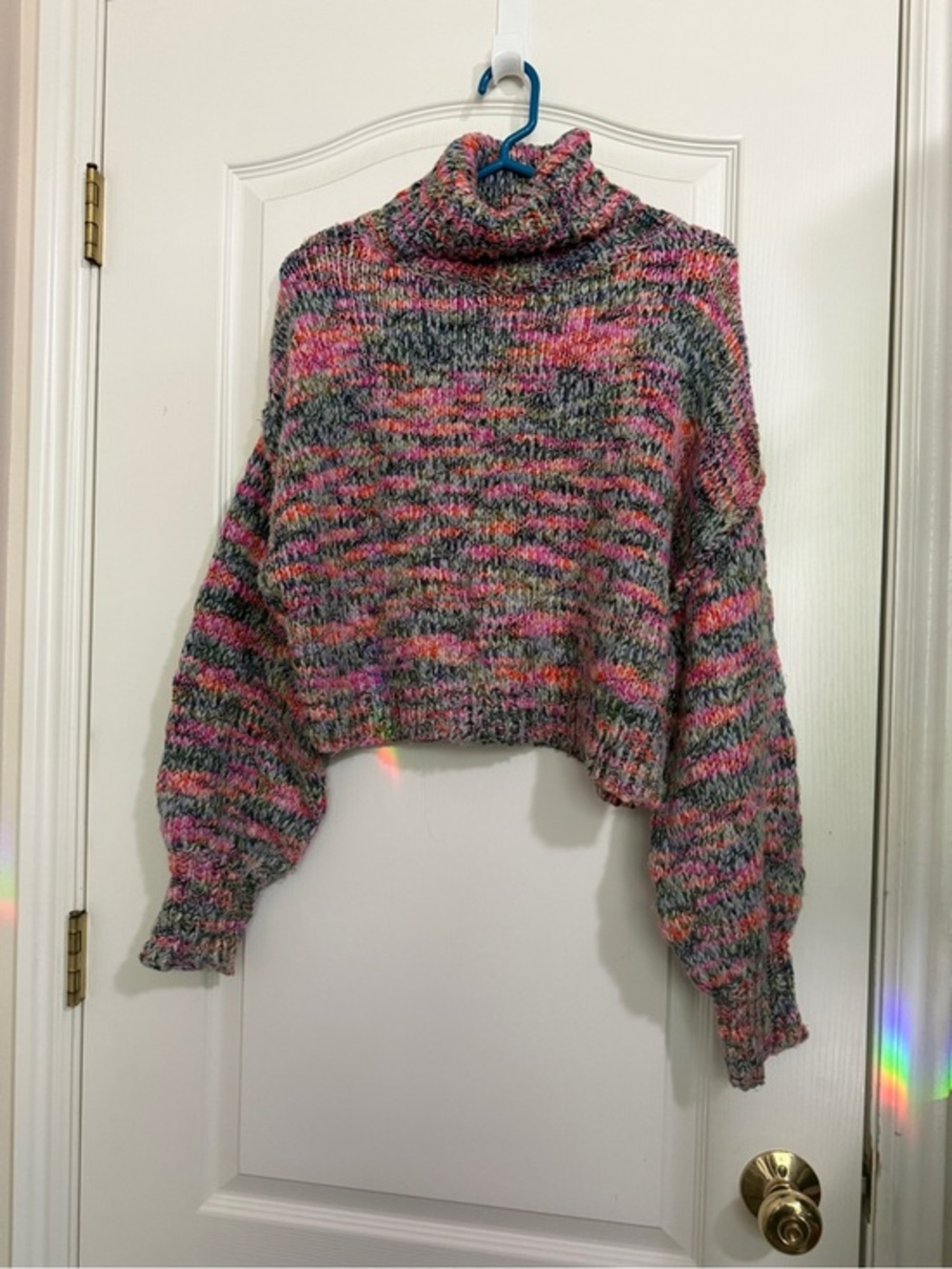 Cropped Multicolor Turtleneck Sweater - Pink & Gray